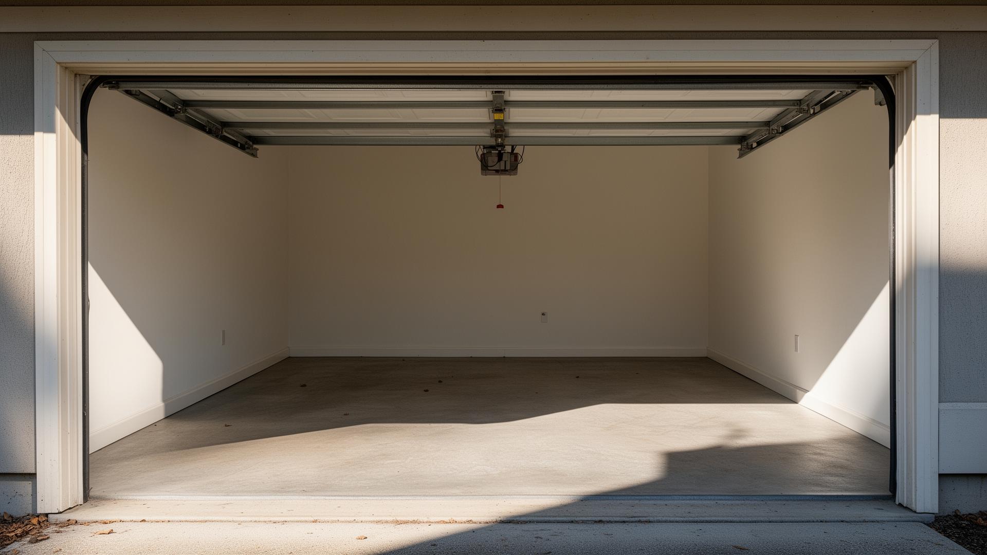 Empty, swept-clean garage after a RENO8 Hauling cleanout